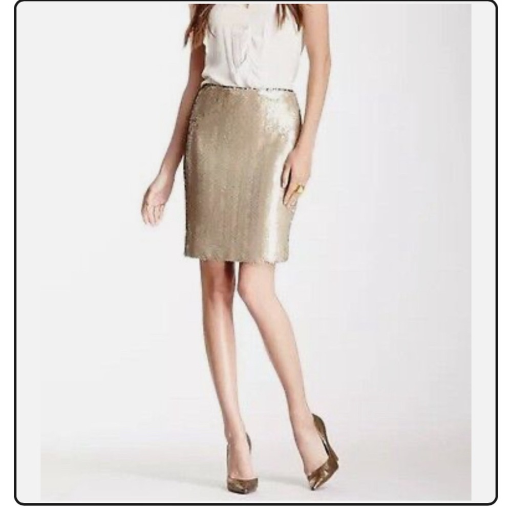 New Paperwhite Zigzag Sequin Skirt, Gold, Size 6